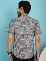 Thumbnail for Indian Needle Men's Pejali Printed Casual Shirt - Blue - Distacart