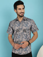 Thumbnail for Indian Needle Men's Pejali Printed Casual Shirt - Blue - Distacart
