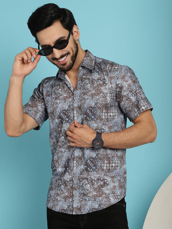 Indian Needle Men's Pejali Printed Casual Shirt - Brown - Distacart