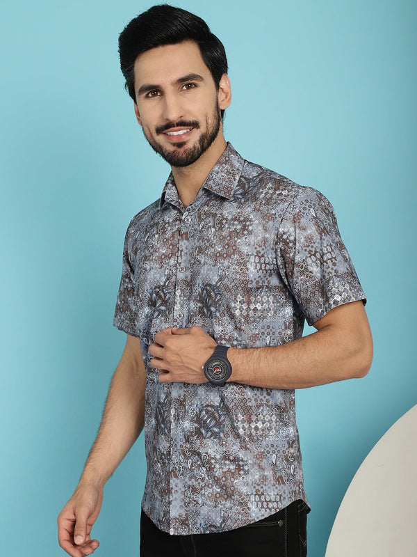 Indian Needle Men's Pejali Printed Casual Shirt - Brown - Distacart