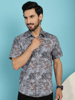 Thumbnail for Indian Needle Men's Pejali Printed Casual Shirt - Brown - Distacart