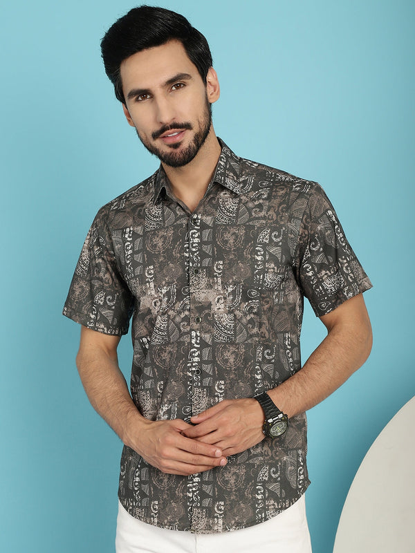 Indian Needle Men's Printed Casual Shirt - Brown - Distacart