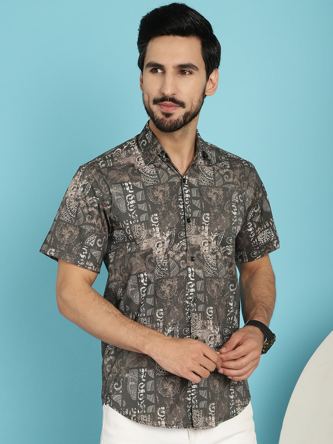 Indian Needle Men's Printed Casual Shirt - Brown - Distacart