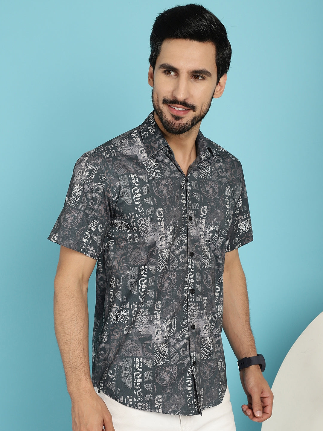 Indian Needle Men's Printed Casual Shirt - Charcoal - Distacart