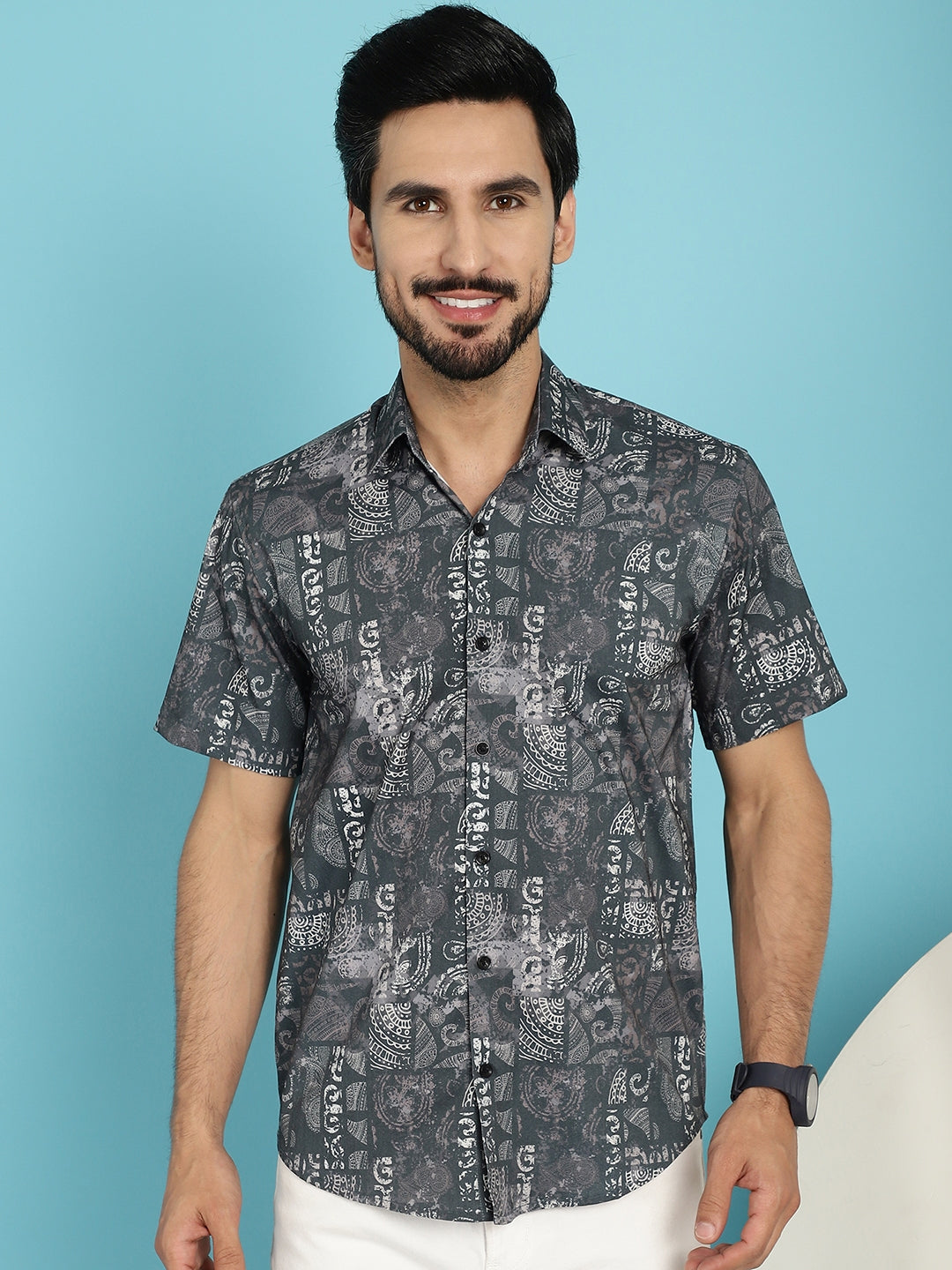 Indian Needle Men's Printed Casual Shirt - Charcoal - Distacart