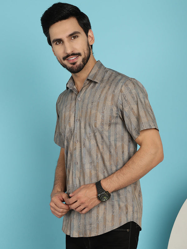 Indian Needle Men's Floral Printed Casual Shirt - Beige - Distacart