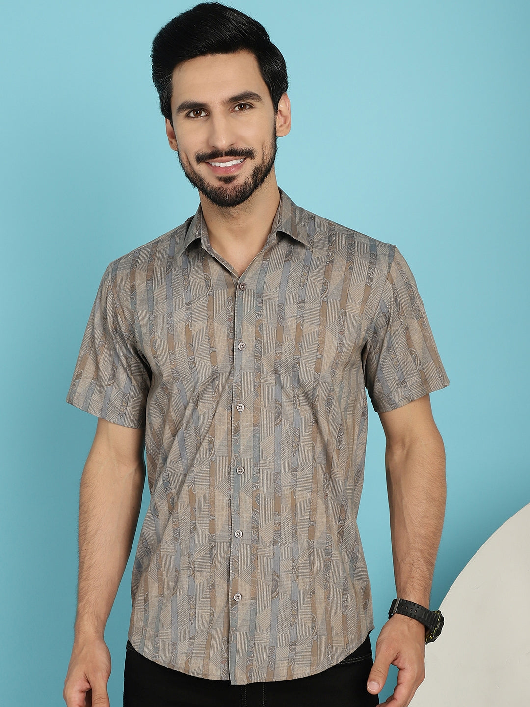 Indian Needle Men's Floral Printed Casual Shirt - Beige - Distacart
