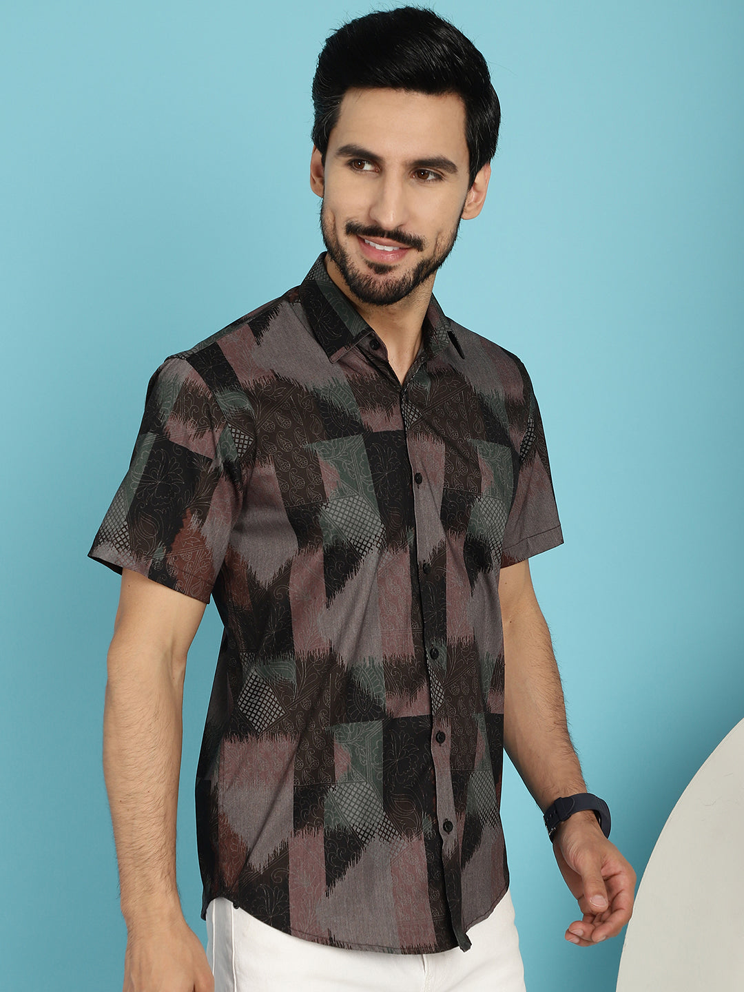 Indian Needle Men's Floral Printed Casual Shirt - Brown - Distacart