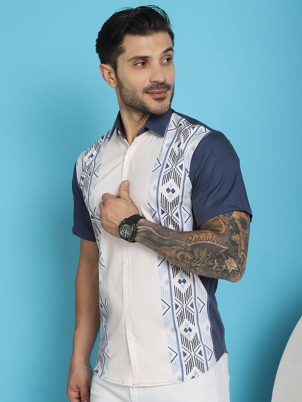 Indian Needle Men's Printed Half Sleeve Lycra Shirt - White - Distacart