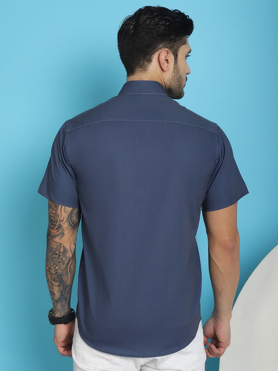 Indian Needle Men's Printed Half Sleeve Lycra Shirt - White - Distacart