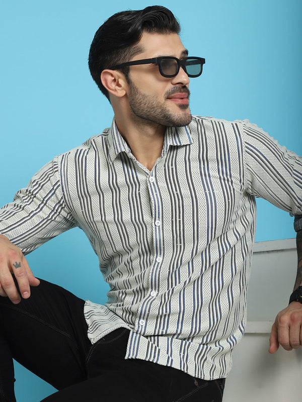 Indian Needle Men's Woven Design Cotton Shirt - Blue - Distacart