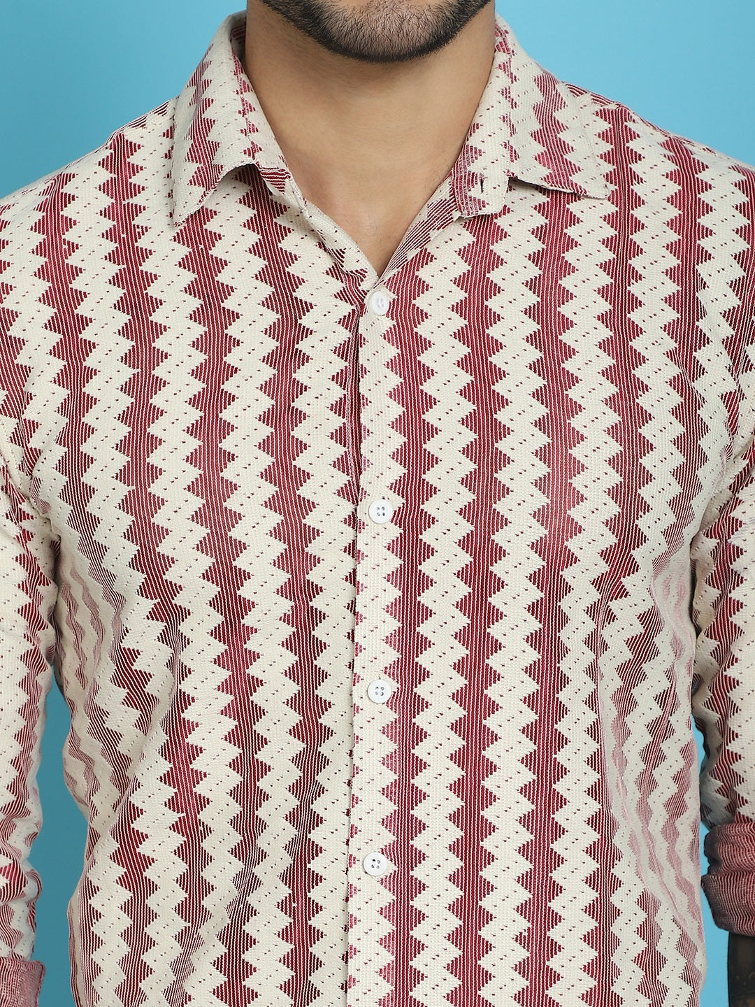 Indian Needle Men's Woven Design Cotton Shirt - Maroon - Distacart