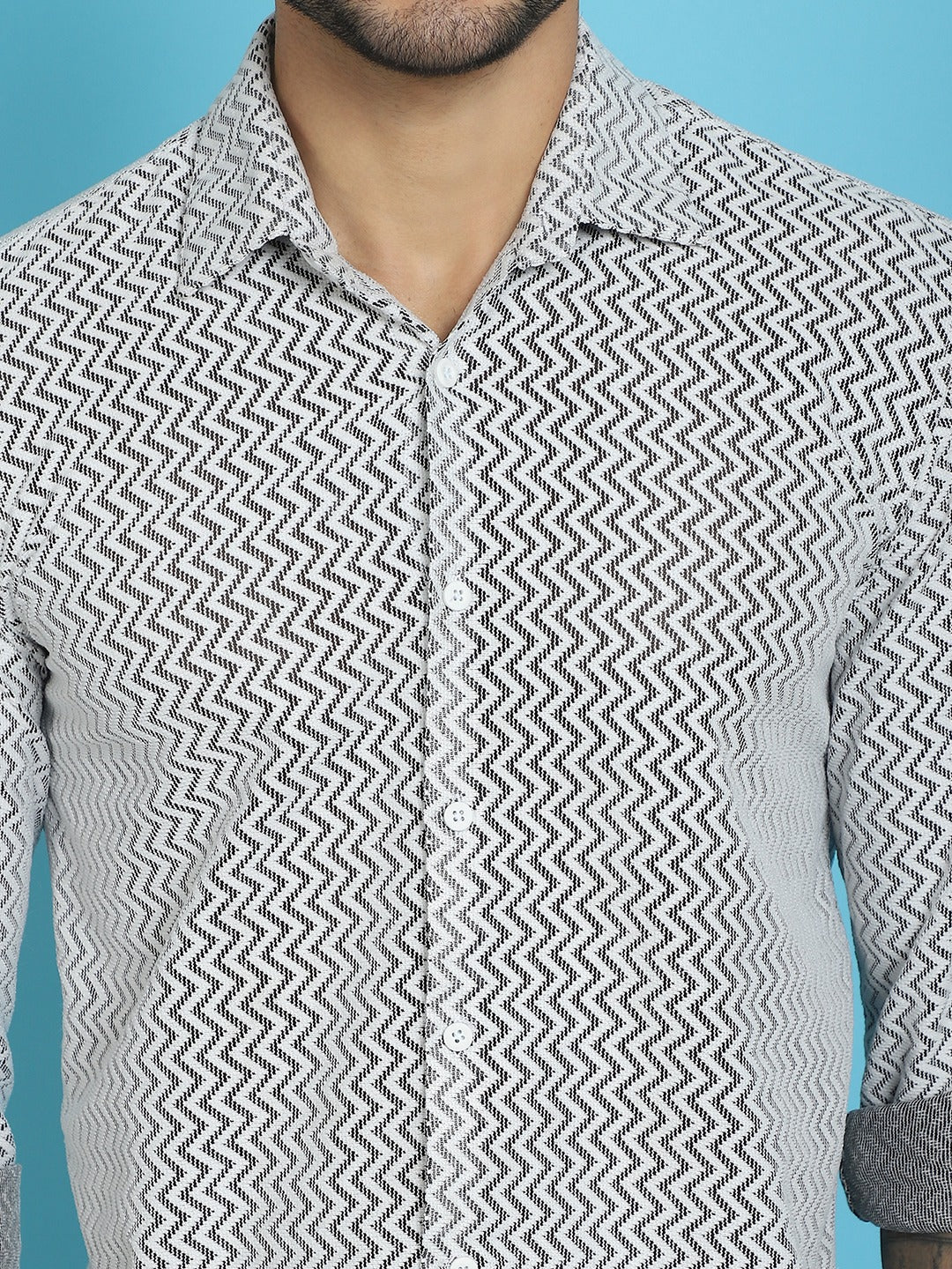 Indian Needle Men's Woven Design Cotton Shirt - White - Distacart