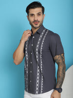 Thumbnail for Indian Needle Men's Printed Half Sleeve Lycra Shirt - Charcoal - Distacart