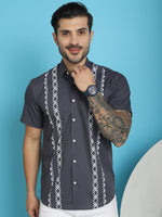 Thumbnail for Indian Needle Men's Printed Half Sleeve Lycra Shirt - Charcoal - Distacart