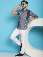Thumbnail for Indian Needle Men's Printed Half Sleeve Lycra Shirt - Grey - Distacart