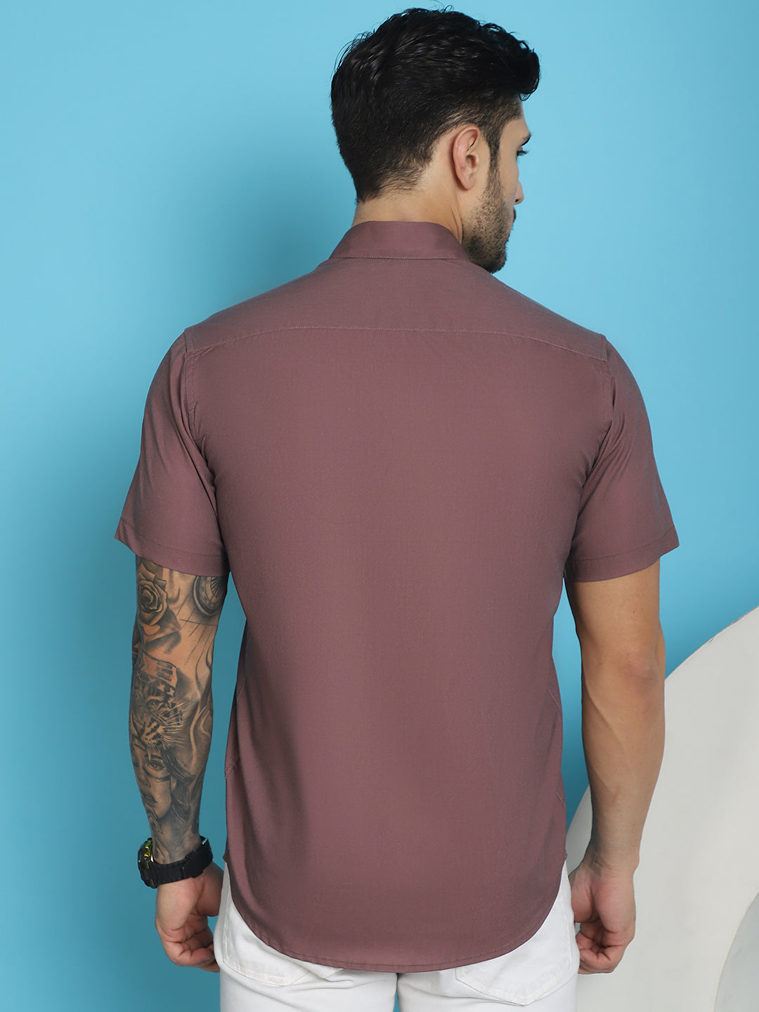 Indian Needle Men's Printed Half Sleeve Lycra Shirt - Magenta - Distacart