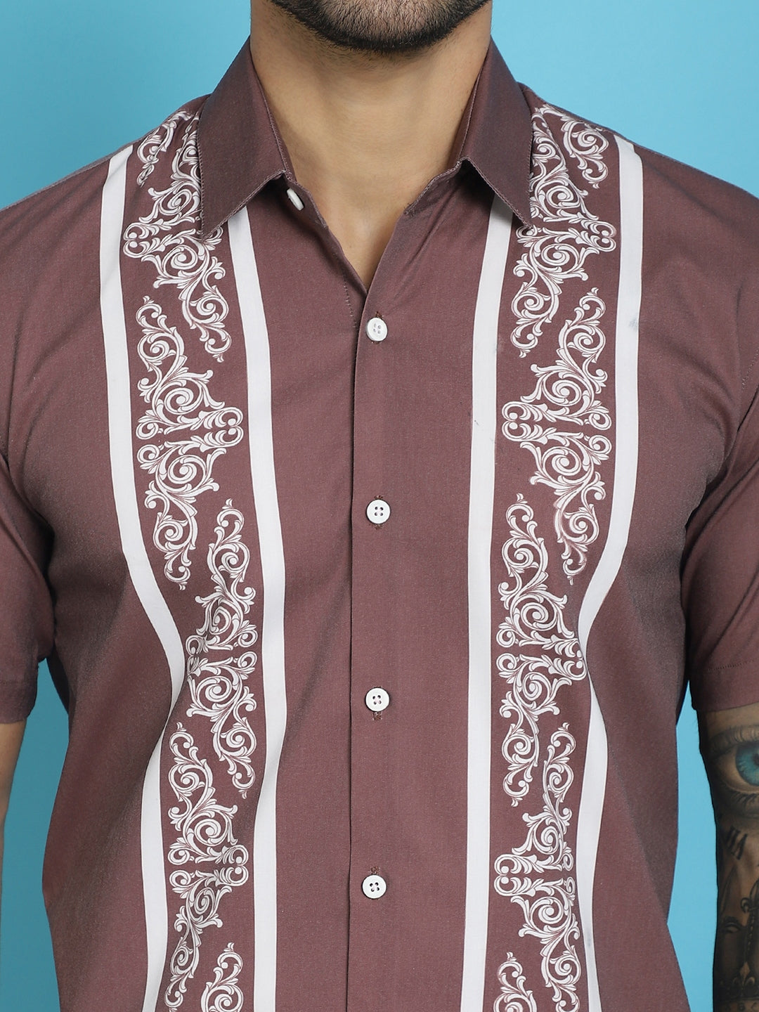 Indian Needle Men's Printed Half Sleeve Lycra Shirt - Magenta - Distacart