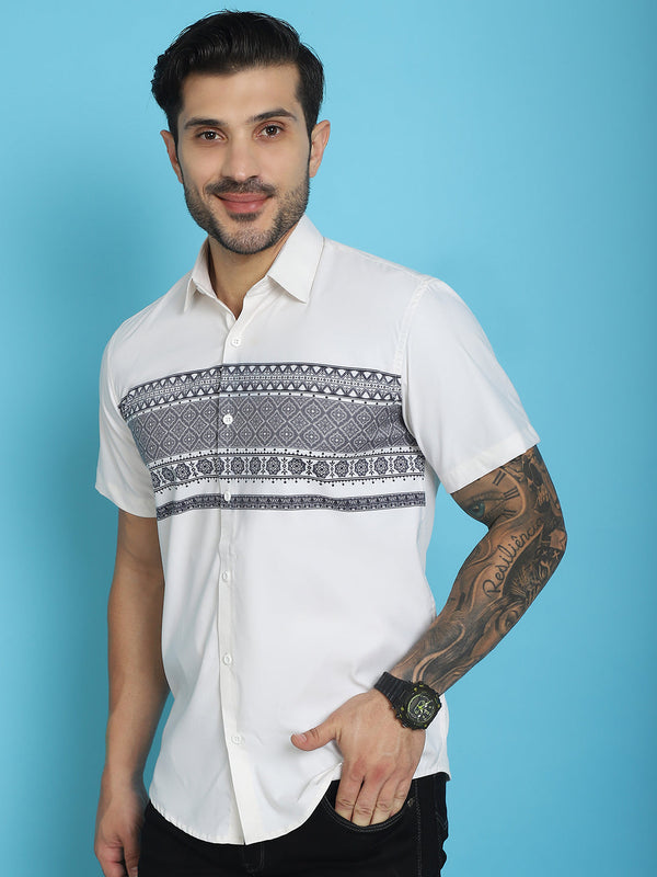 Indian Needle Men's Printed Half Sleeve Lycra Shirt - White - Distacart