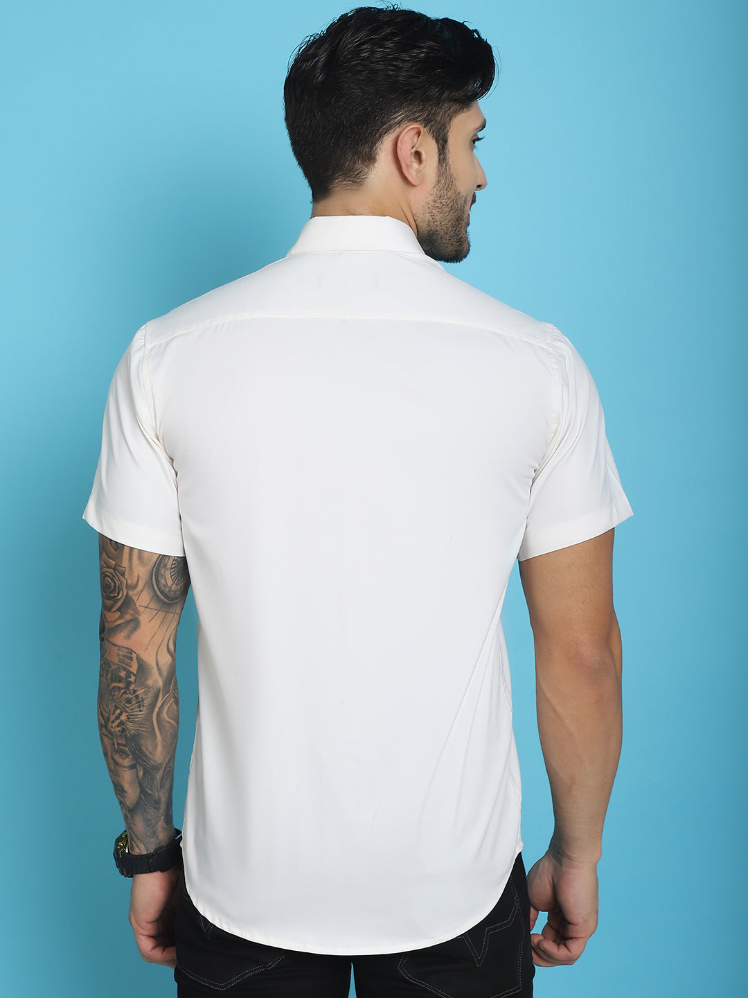 Indian Needle Men's Printed Half Sleeve Lycra Shirt - White - Distacart