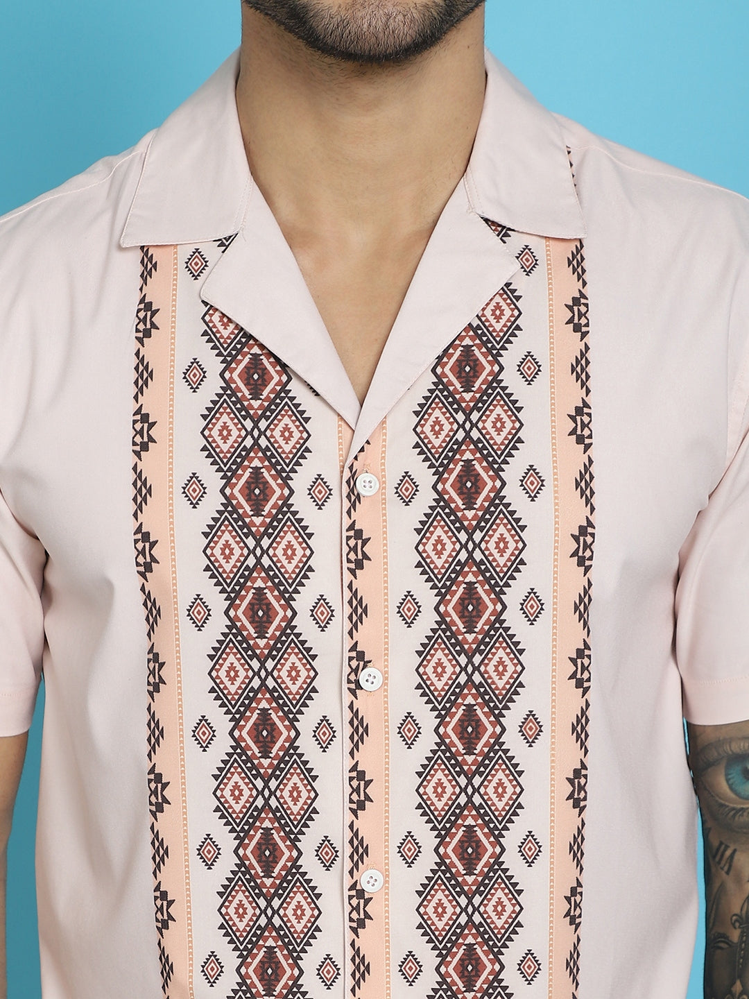 Indian Needle Men's Printed Half Sleeve Lycra Shirt - Pink - Distacart