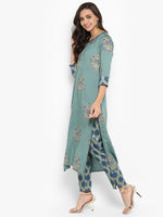 Thumbnail for Janasya Turquoise Green Rayon Foil Print Set - Distacart