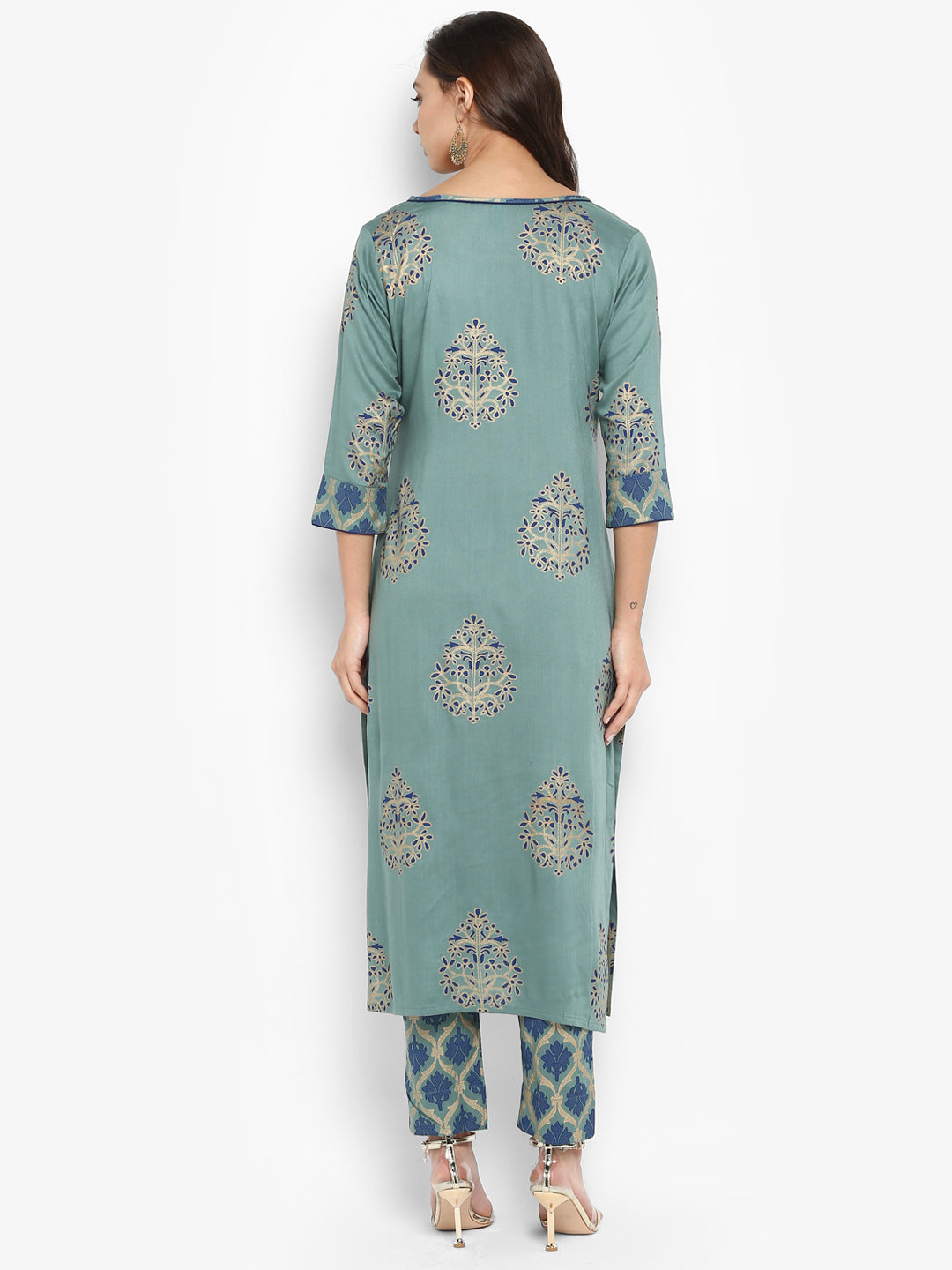 Janasya Turquoise Green Rayon Foil Print Set - Distacart