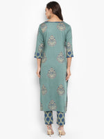Thumbnail for Janasya Turquoise Green Rayon Foil Print Set - Distacart