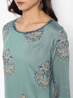 Thumbnail for Janasya Turquoise Green Rayon Foil Print Set - Distacart
