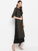 Thumbnail for Janasya Black Poly Crepe Gold Print Set - Distacart
