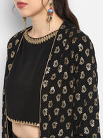Thumbnail for Janasya Black Poly Crepe Gold Print Set - Distacart