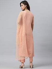 Thumbnail for Janasya Peach Poly Crepe Solid Set