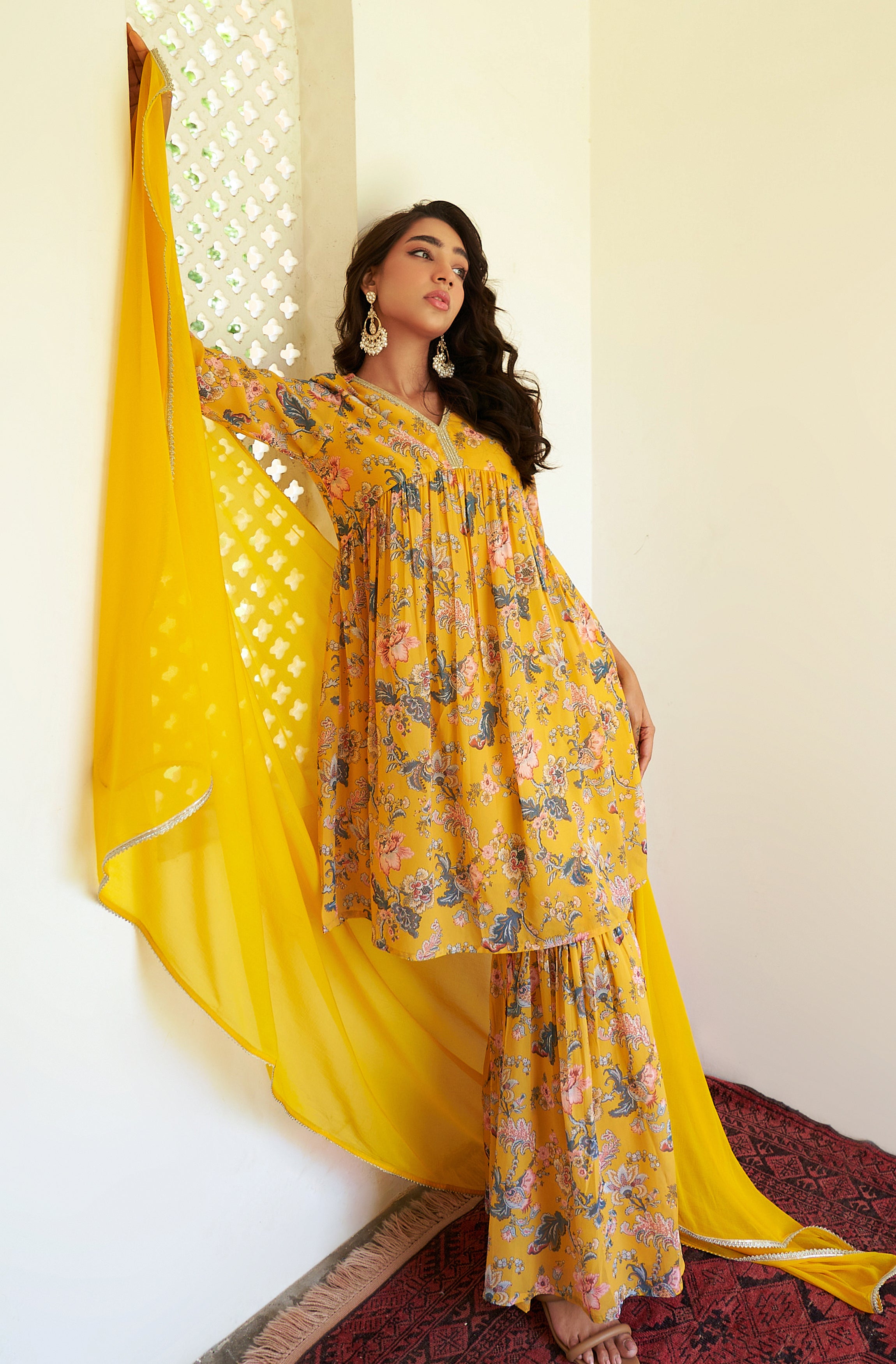 Janasya Yellow Georgette Digital Floral Printed Set - Distacart