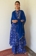 Thumbnail for Janasya Dark Teal Blue Georgette Digital Floral Printed Set - Distacart