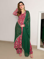 Thumbnail for Janasya Pink Georgette Digital Floral Printed Set - Distacart