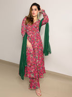 Thumbnail for Janasya Pink Georgette Digital Floral Printed Set - Distacart