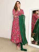 Thumbnail for Janasya Pink Georgette Digital Floral Printed Set - Distacart