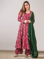 Thumbnail for Janasya Pink Georgette Digital Floral Printed Set - Distacart