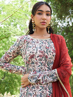 Thumbnail for Janasya Beige Georgette Digital Floral Printed Set - Distacart