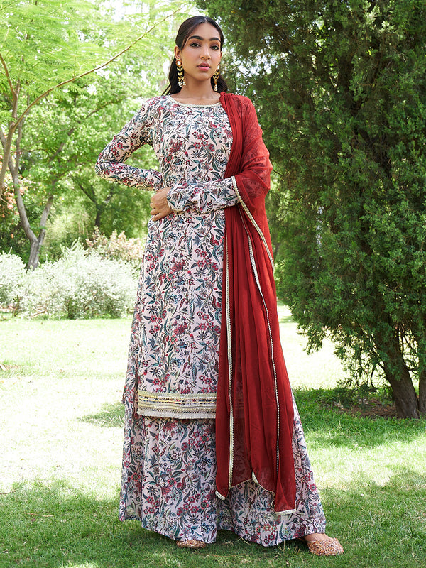 Janasya Beige Georgette Digital Floral Printed Set - Distacart