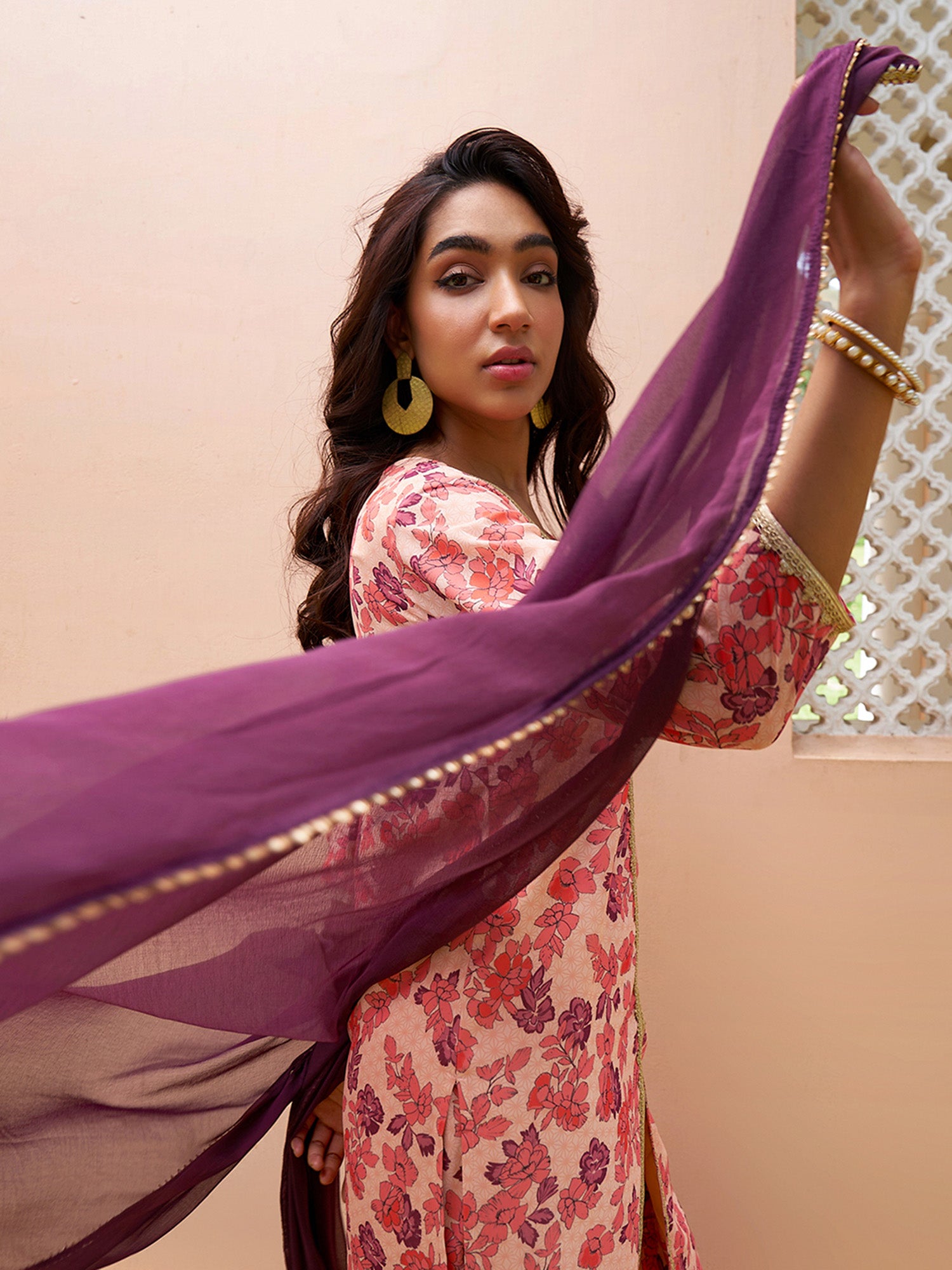 Janasya Peach Georgette Digital Floral Printed Set - Distacart