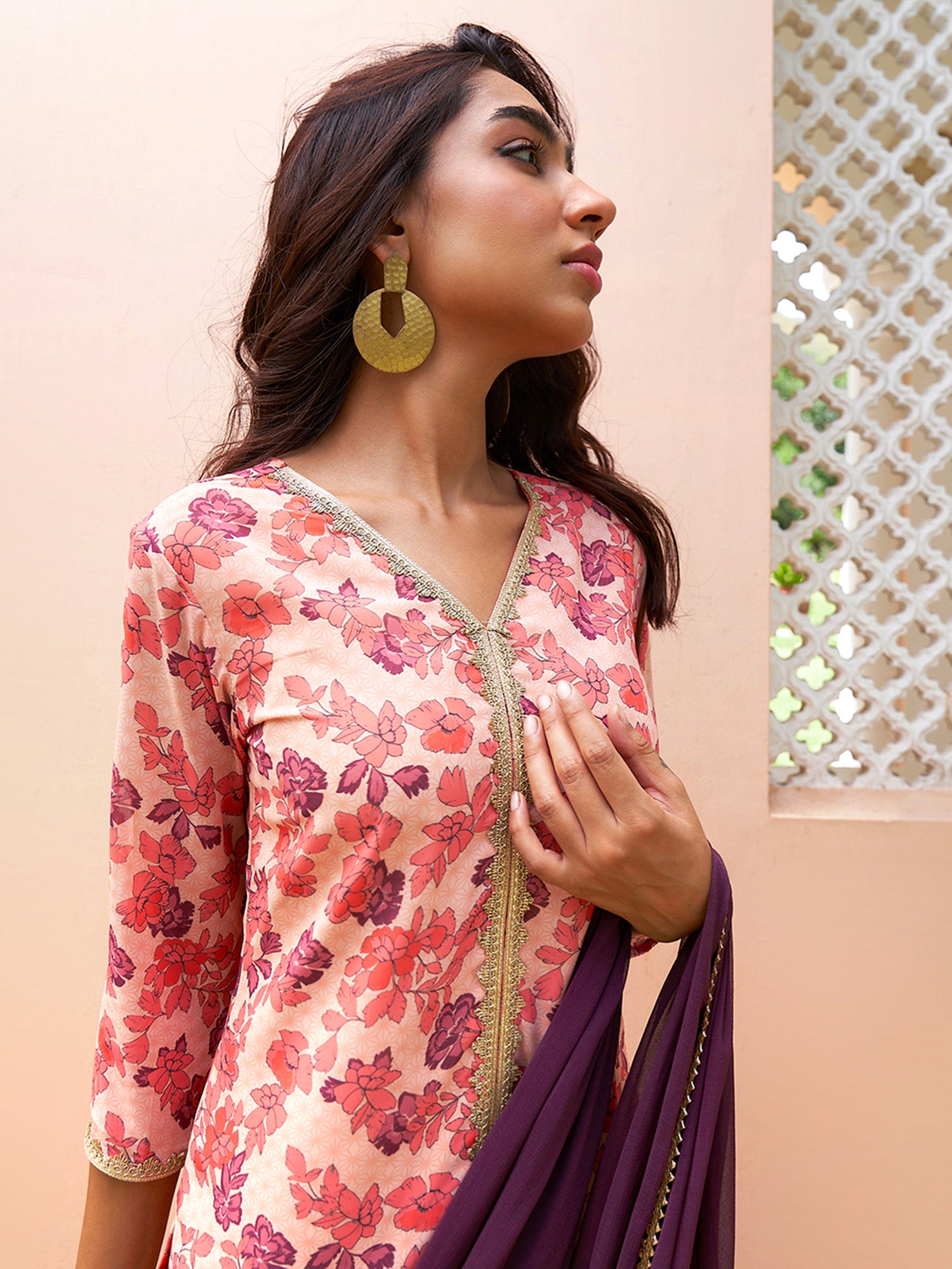 Janasya Peach Georgette Digital Floral Printed Set - Distacart