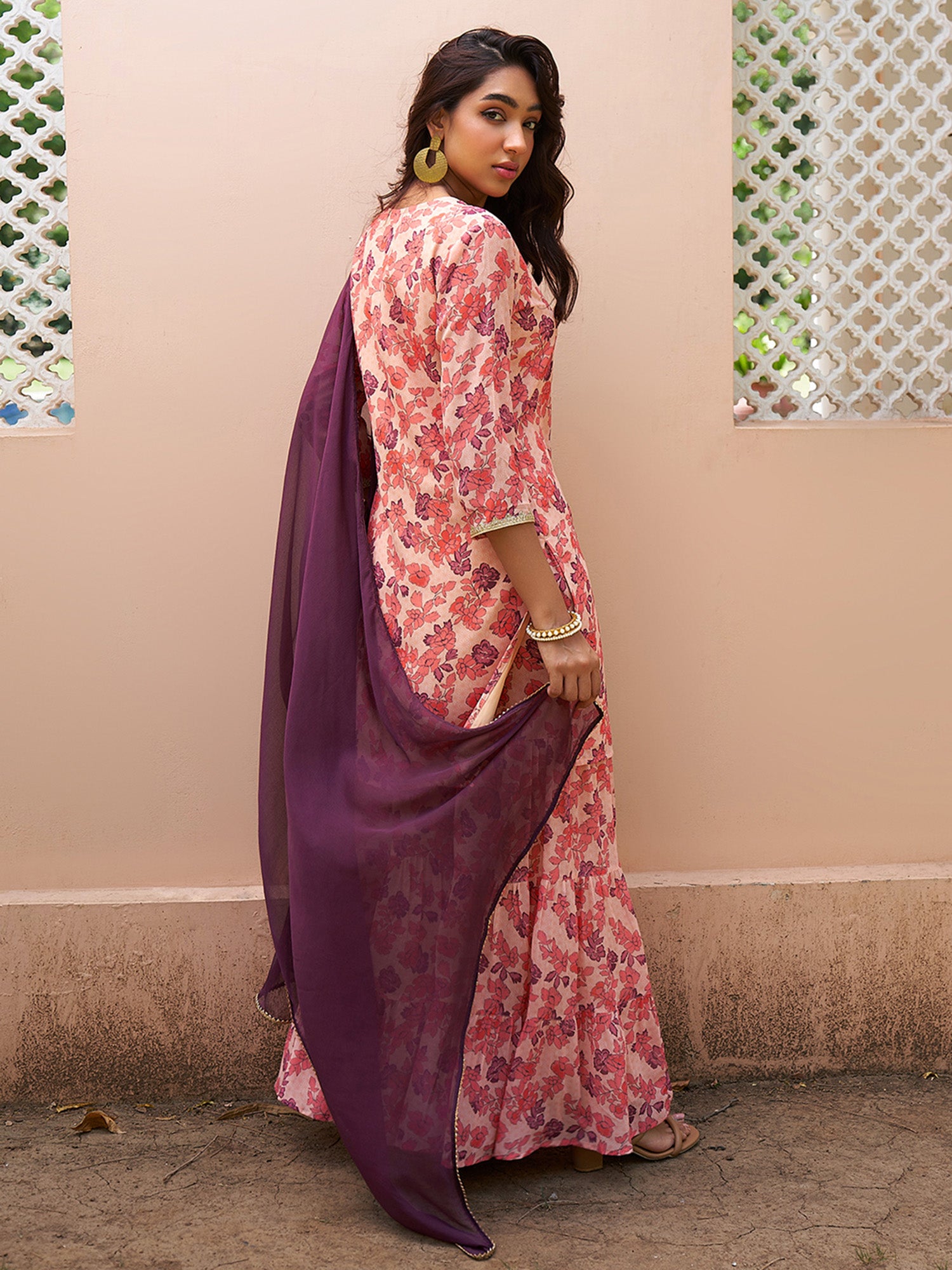 Janasya Peach Georgette Digital Floral Printed Set - Distacart