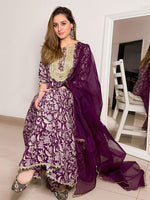 Thumbnail for Janasya Violet Cotton Floral Printed Set - Distacart