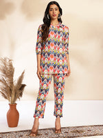 Thumbnail for Janasya Multicolor Cotton Ikat Printed Set - Distacart
