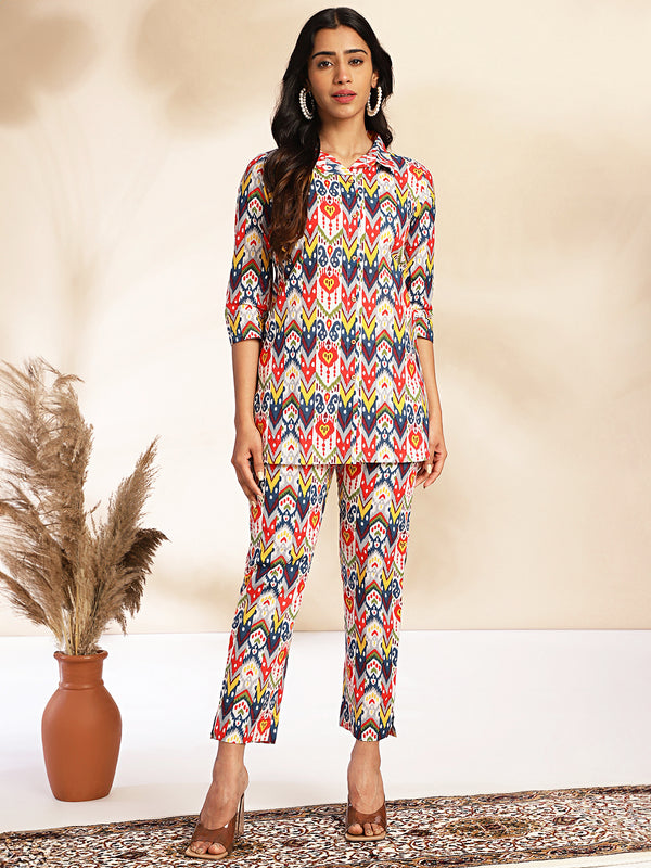 Janasya Multicolor Cotton Ikat Printed Set - Distacart
