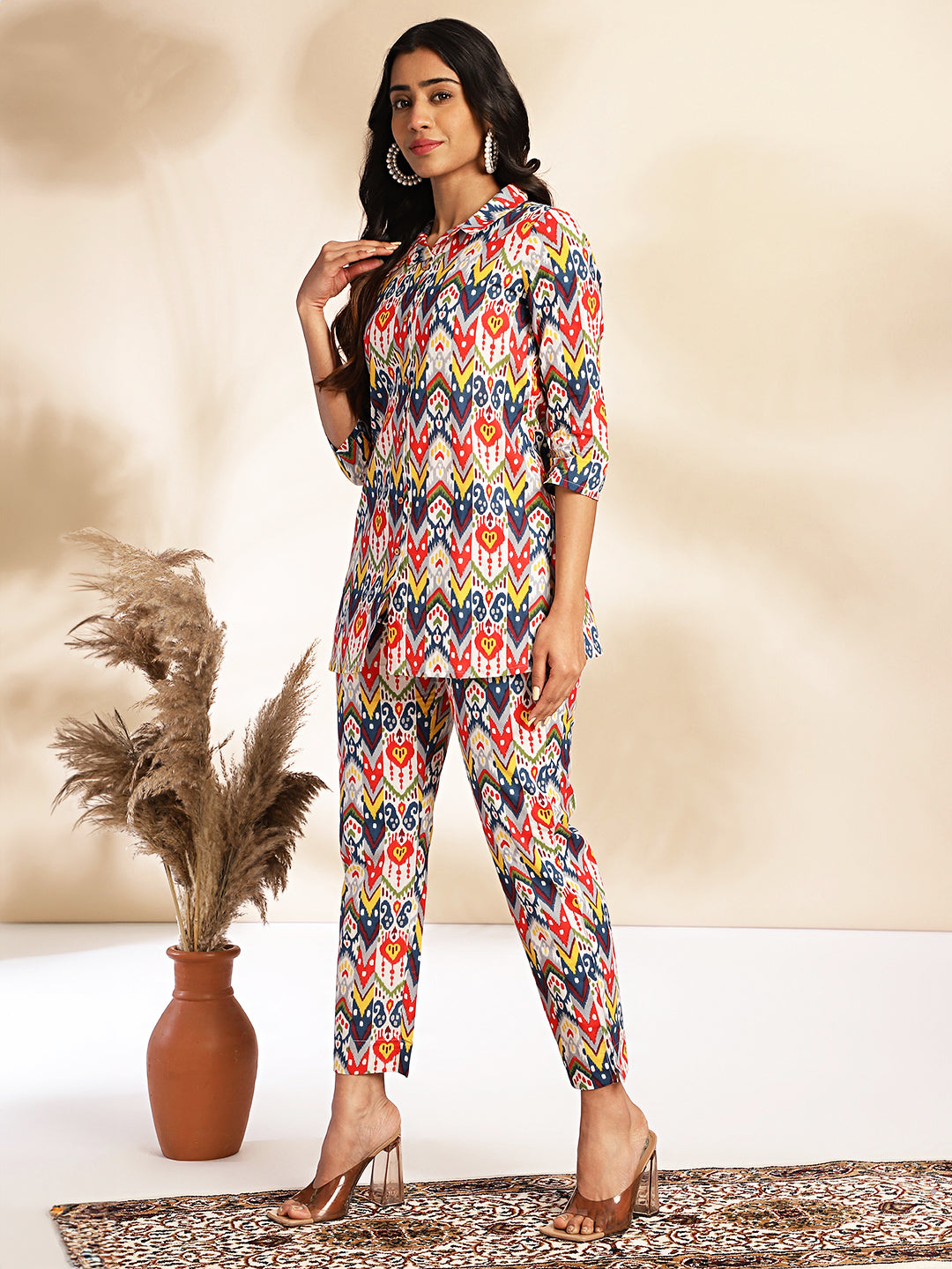 Janasya Multicolor Cotton Ikat Printed Set - Distacart