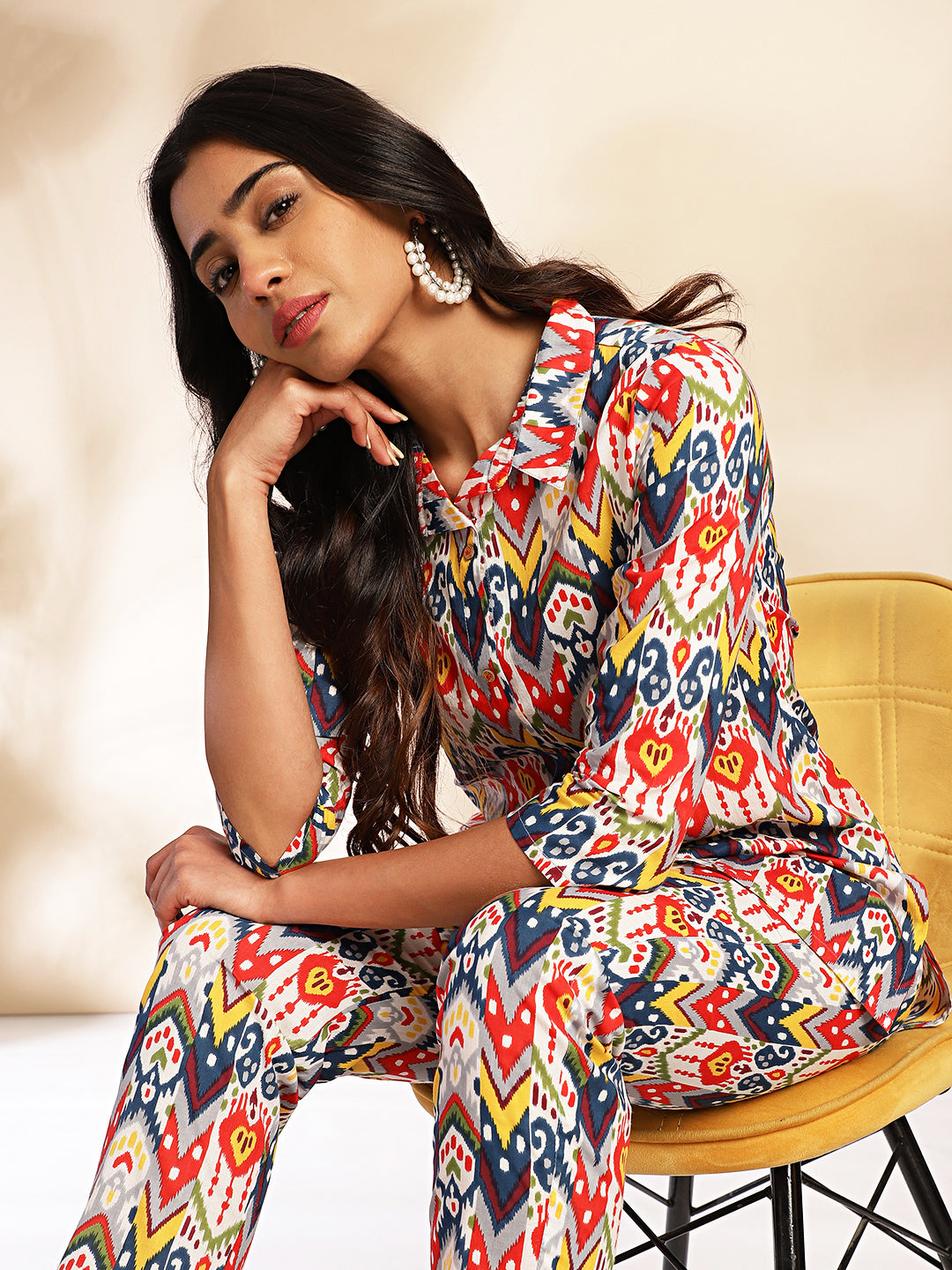 Janasya Multicolor Cotton Ikat Printed Set - Distacart