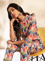 Thumbnail for Janasya Multicolor Cotton Ikat Printed Set - Distacart