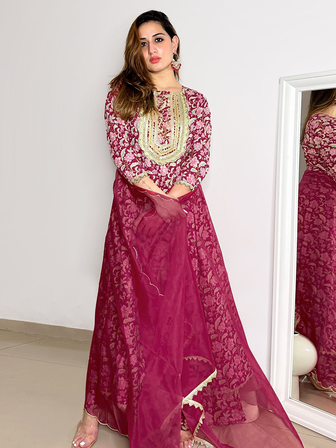 Janasya Pink Cotton Foil Floral Printed Set - Distacart